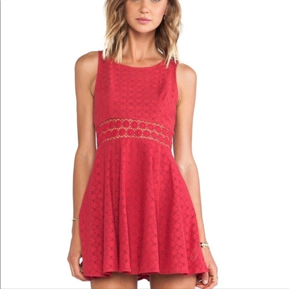 Free People Tibetian Red Daisy Lace Cutout Fit & Flare Skater Dress Taylor Swift - Picture 9 of 16